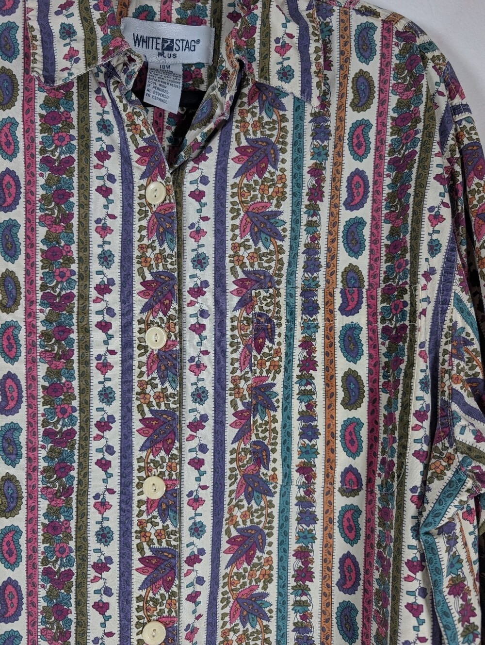 White Stag Multicolor Paisley & Floral Button-Down Shirt Size 18w 1pocket